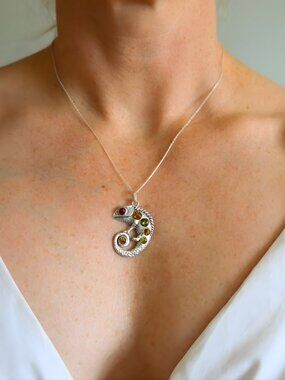 Baltic Amber Chameleon Pendant in Sterling Silver